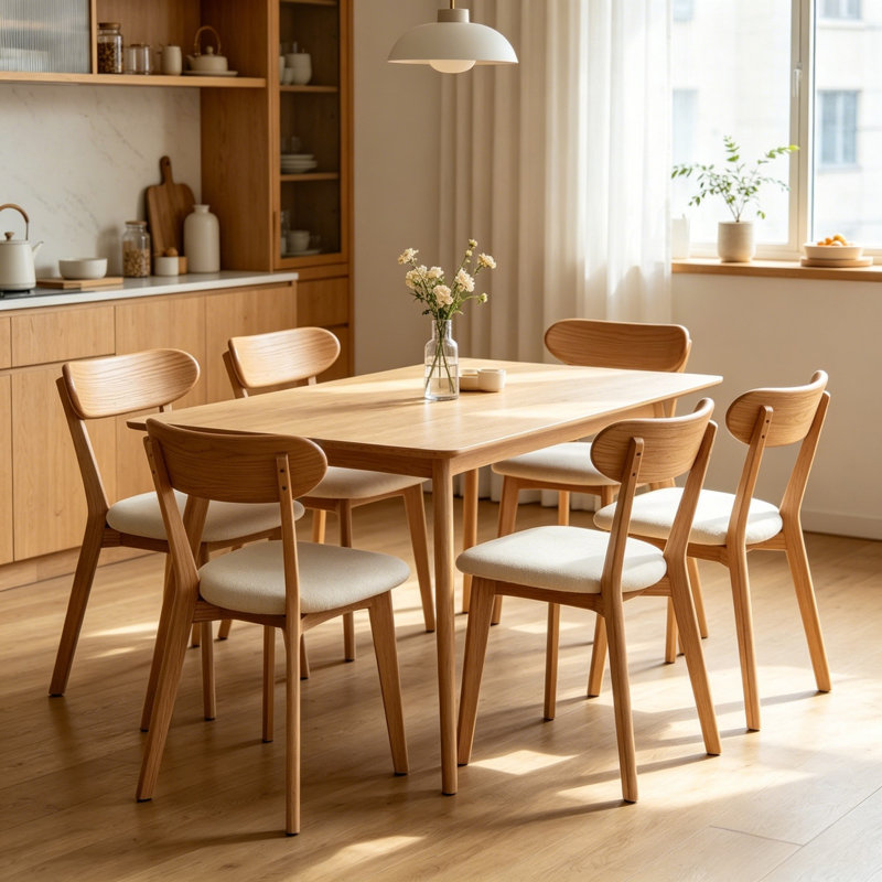 Chaises de salle à manger rembourrées Hoopes, Bois naturel, Beige, 6