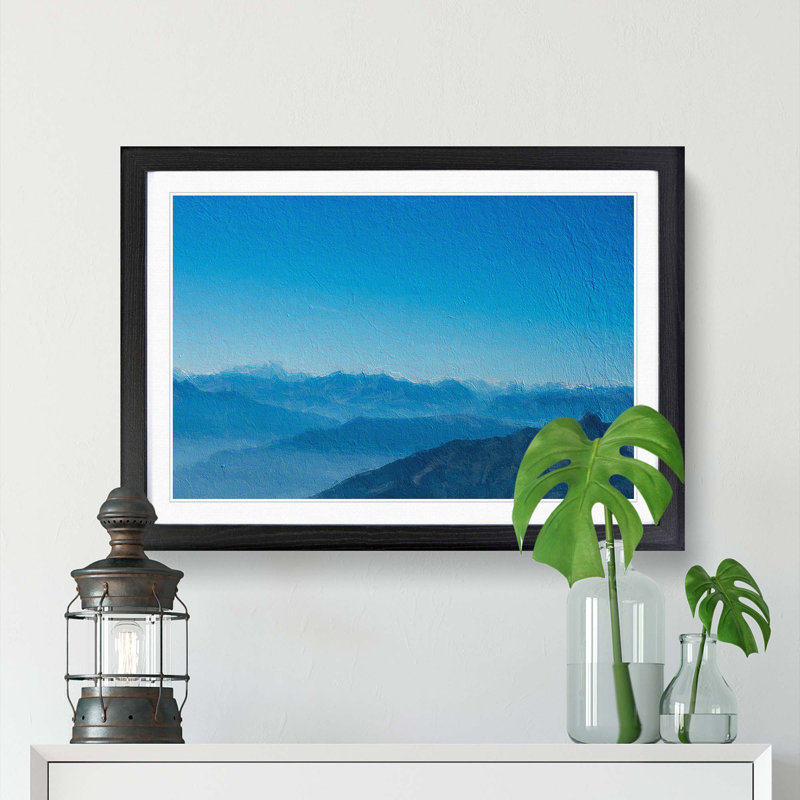Blue Mountain Range in Annecy France - Picture Frame Painting Print, 27cm H x 36cm W x 2cm D, Black Framed