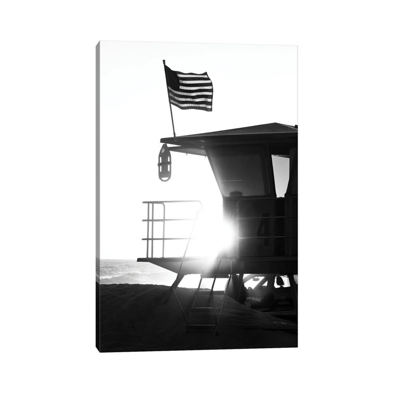 Black California Series - Lifeguard Tower Sunset 1 Piece Wrapped Canvas Wall Art, 66.04 cm H x 45.72 cm W x 3.175 cm D