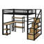 Lit mezzanine double en métal avec escalier, bureau intégré et tablettes