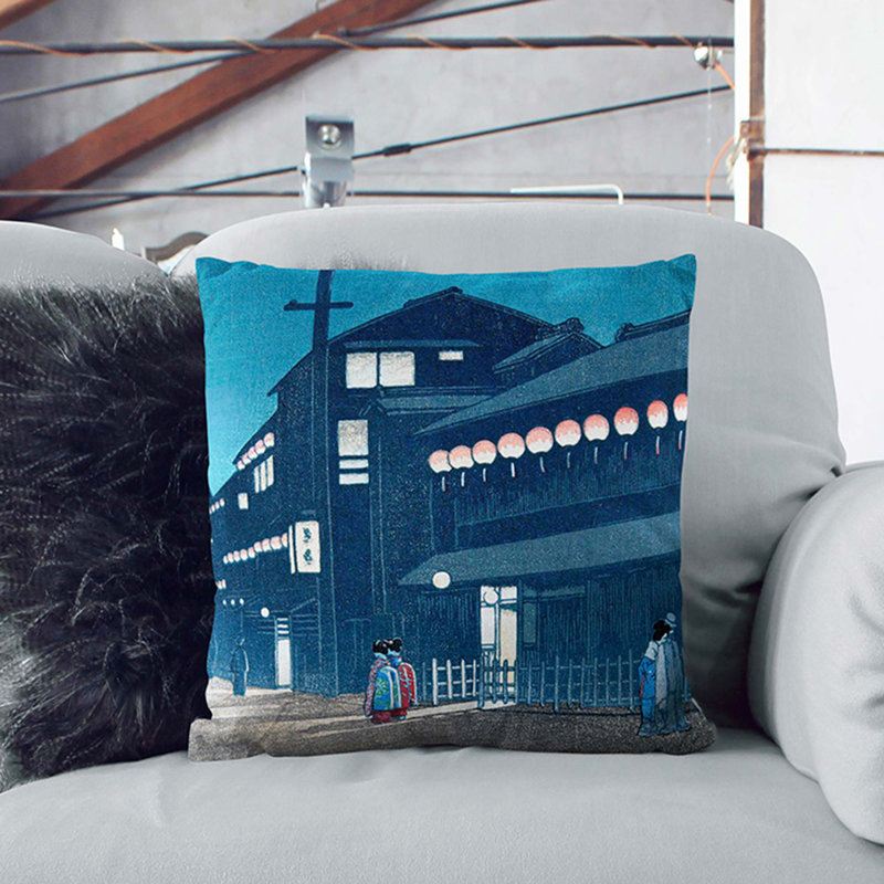 Evening by Hasui Kawase Cushion with Filling, 55cm H x 55cm W x 20cm D, Stone