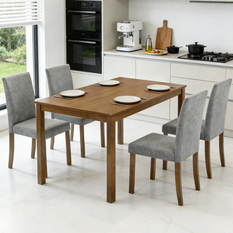 Modern Solid Wood Dining Table Set For 4 With Upholstered Chairs, 5 Piece Rectangular Kitchen Table Set, Living Room, Small Space, Apartment
