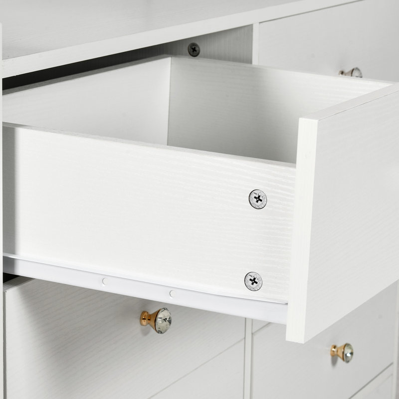 Commode décorative 6 tiroirs 39,3 po avec 2 tablettes ouvertes et lumière DEL, Blanc