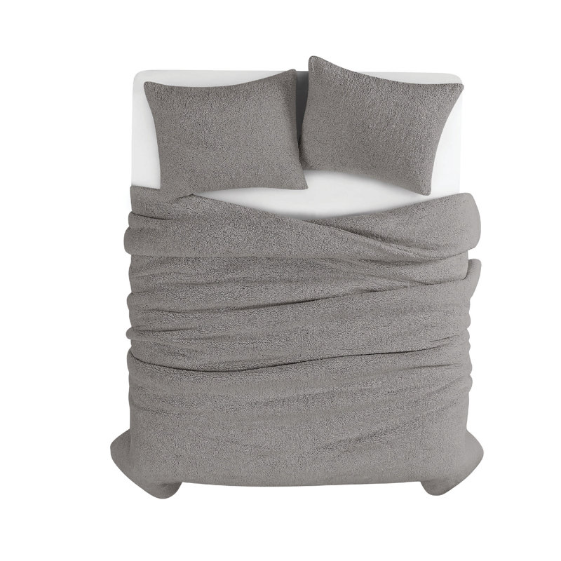 Brooklyn Loom Marshmallow Sherpa Comforter Set, Queen Comforter + 2 Standard Shams, Gray