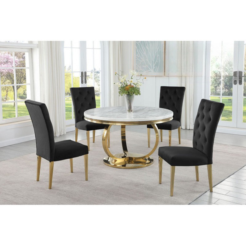 Ensemble de 2 chaises de salle à manger rembourrées Modern, Or, Noir, noir, noir, noir