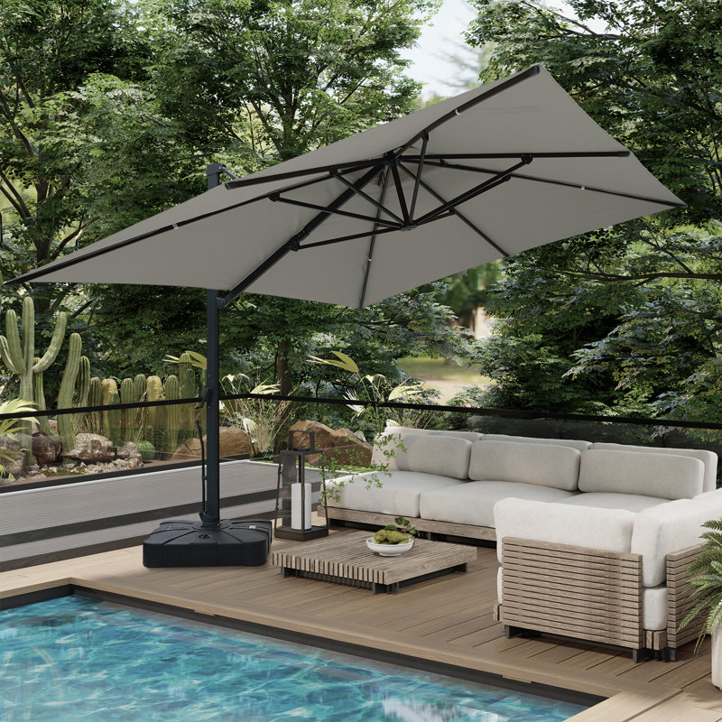 Parasol rectangulaire en porte-à-faux à manivelle Allisun 157,48 po x 118,11 po inclus, Gris