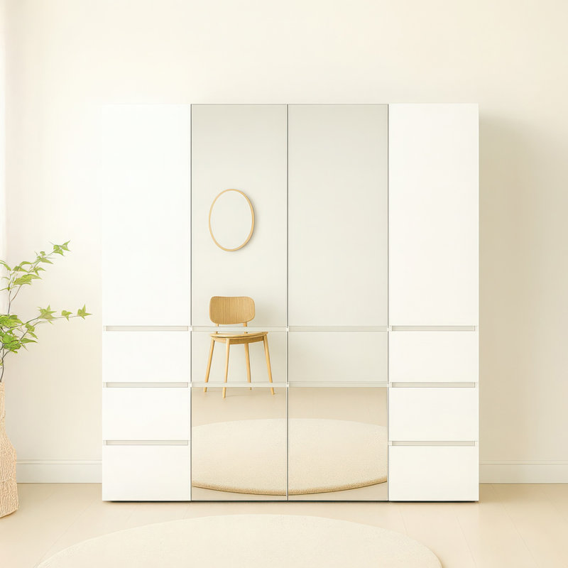 Elise Modular Wood Closet System With Mirror In White