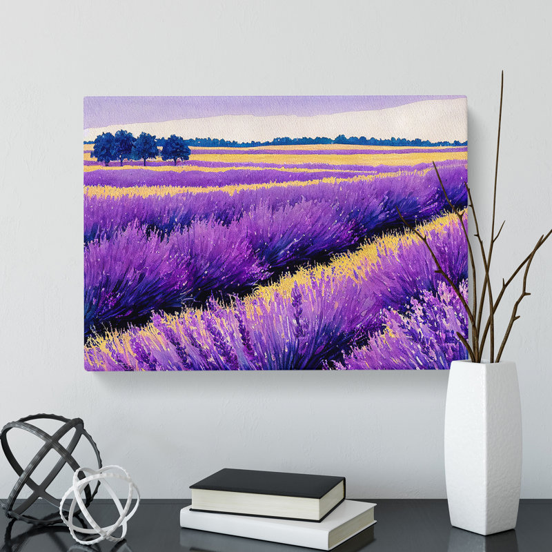 Watercolour Lavender Field Vol.3 - Wrapped Canvas, 50cm H x 76cm W x 3cm D