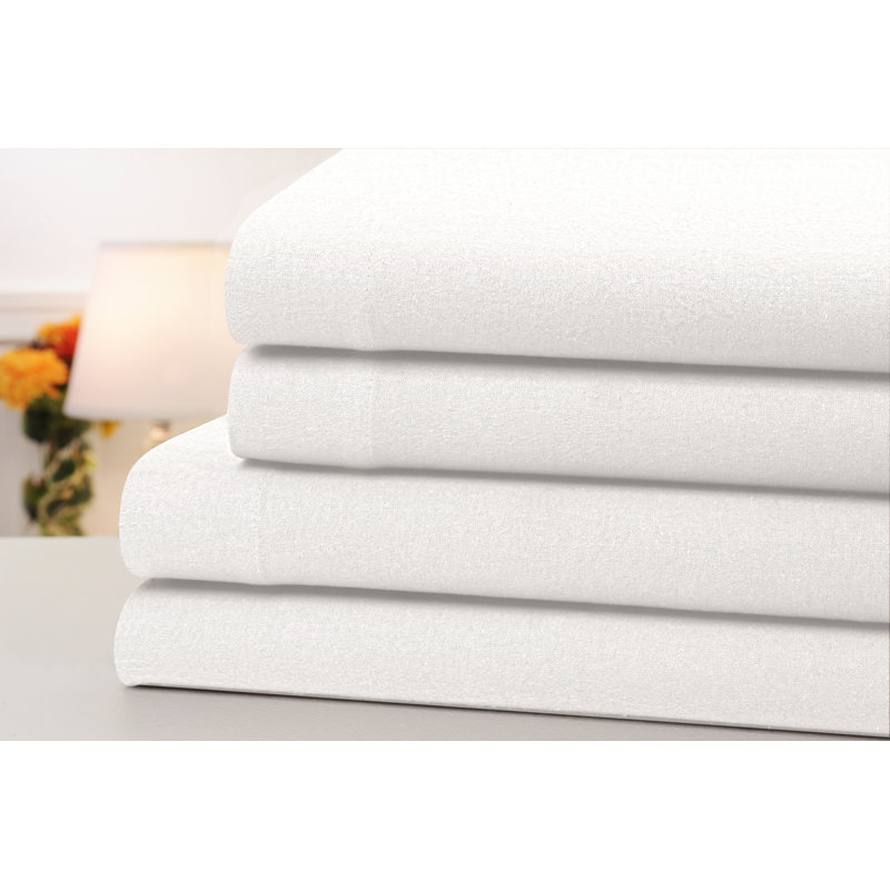 Ensemble de draps en flanelle 100% coton Kathy Ireland or Bibb Home (4 pièces), Blanc, Plein