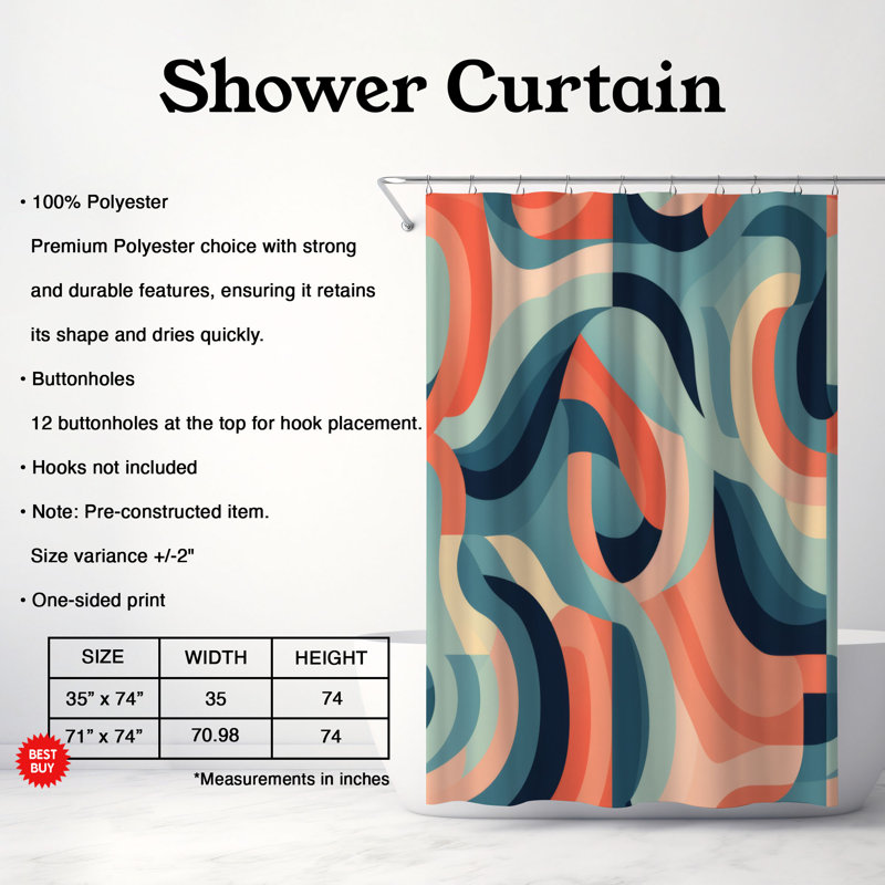 Rideau de douche abstrait de qualité abstraite, H 74 po x l 71 po