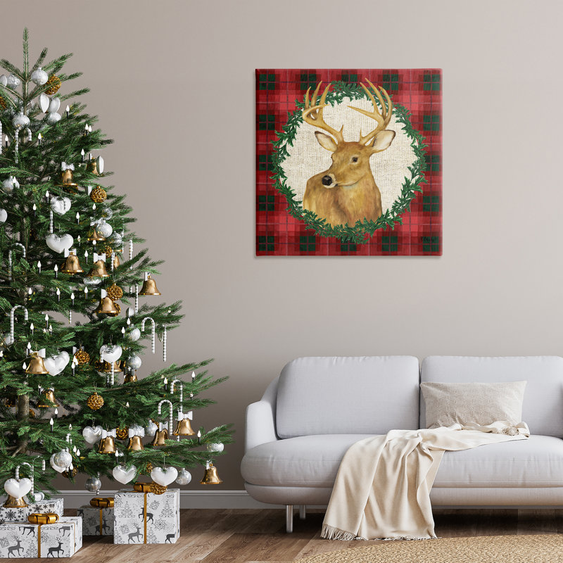  «Deer on Plaid & Wreath» par Paul Brent, H 36 po x l 36 po