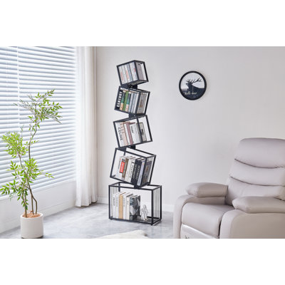 Bibliothèque à 5 niveaux en métal - Organisateur moderne, étroit et peu encombrant pour le salon, la chambre à coucher et le bureau