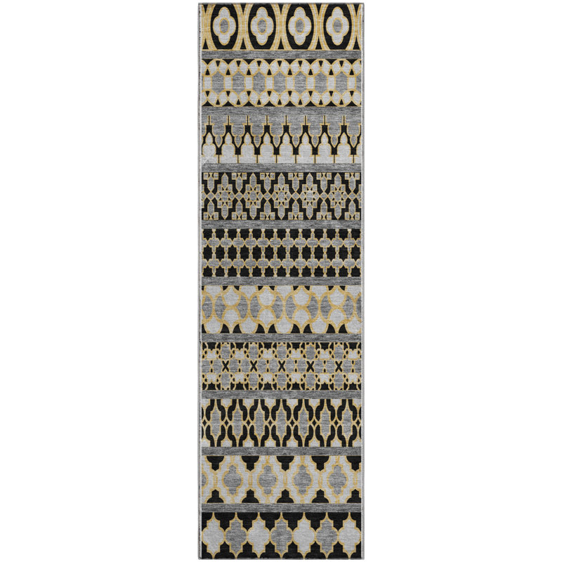 Premium Machine Washable Prisco Charcoal Rug, Runner 2'3" x 7'6"