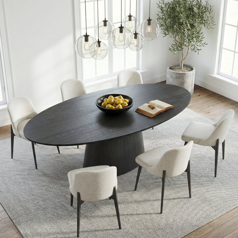Chynthia 7-Piece Oval Dining Table Sets, Black