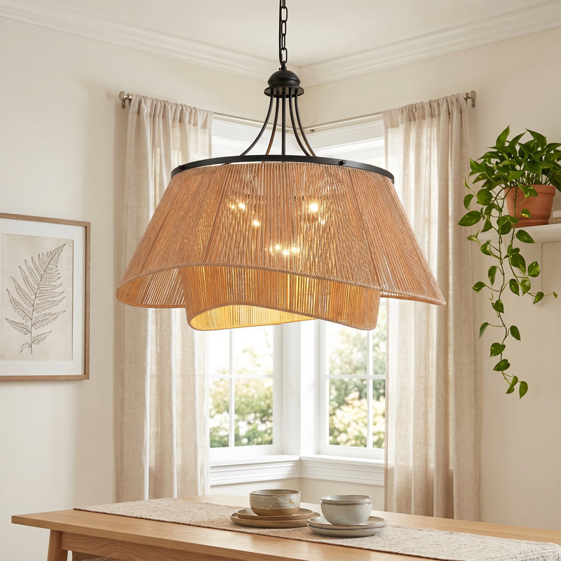 8 - light 31.49" Handmade Rattan Chandelier