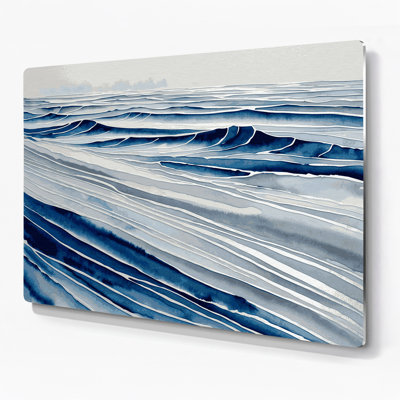 Art mural horizontal gris saphir rayé en métal bleu clair