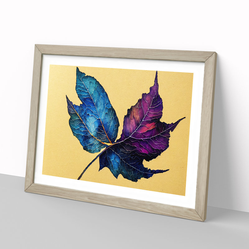 Stunning Plant Leaf - Single Picture Frame Print, 46cm H x 64cm W x 2cm D, Oak