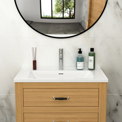 Lavabo de meuble-lavabo rectangulaire blanc 32 po x 20 po avec 1 trou de robinet et trop-plein, teinture, fabrication en céramique, faible absorption d'eau, surface polie à l'acide, assez d'espace pour le matériel de salle de bain,
