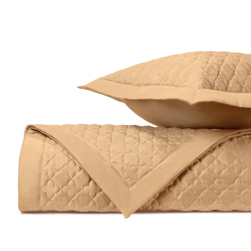 Clover Quilted Sateen Coverlet Set, Gold, Queen Coverlet + 2 Euro Shams