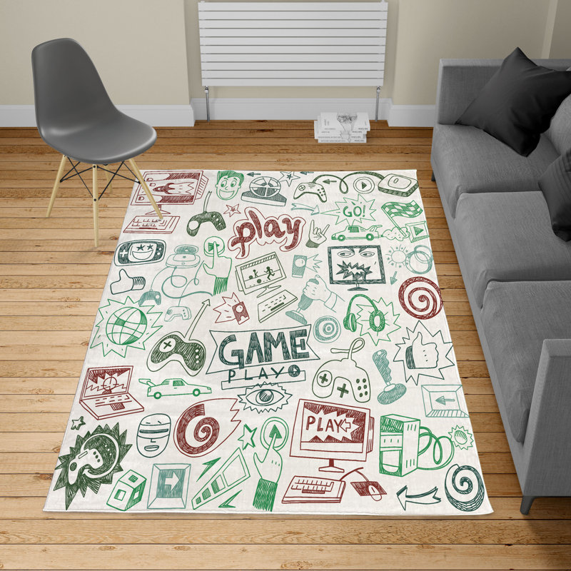 Tapis vert / blanc / brun, Rectangle 5 pi 2 po x 7 pi 6 po