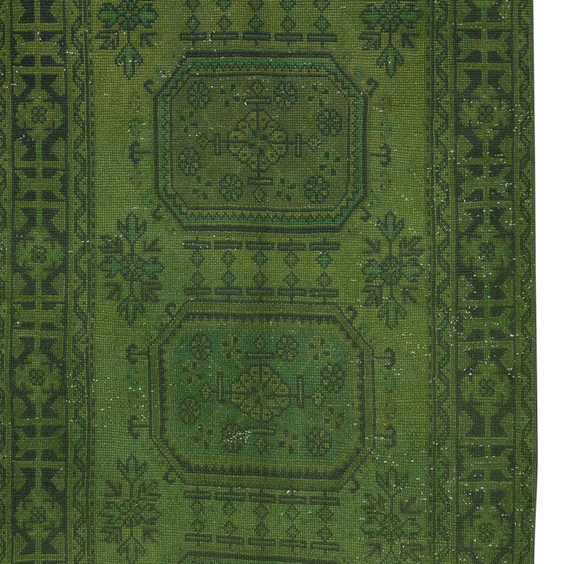 Tapis de couloir vert 4,6 x 11,6 pi, tapis fait à la main, tapis turc pour le couloir et l'entrée