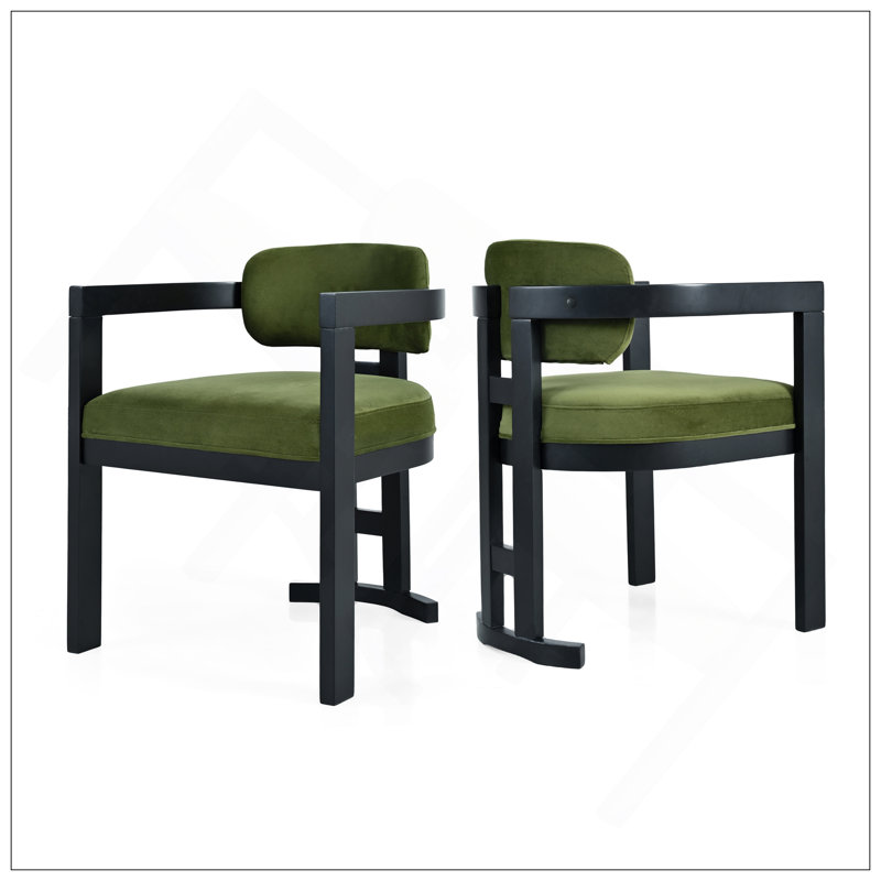 Chaise de salle à manger intérieure en bois rembourrée (ensemble de 2), Vert