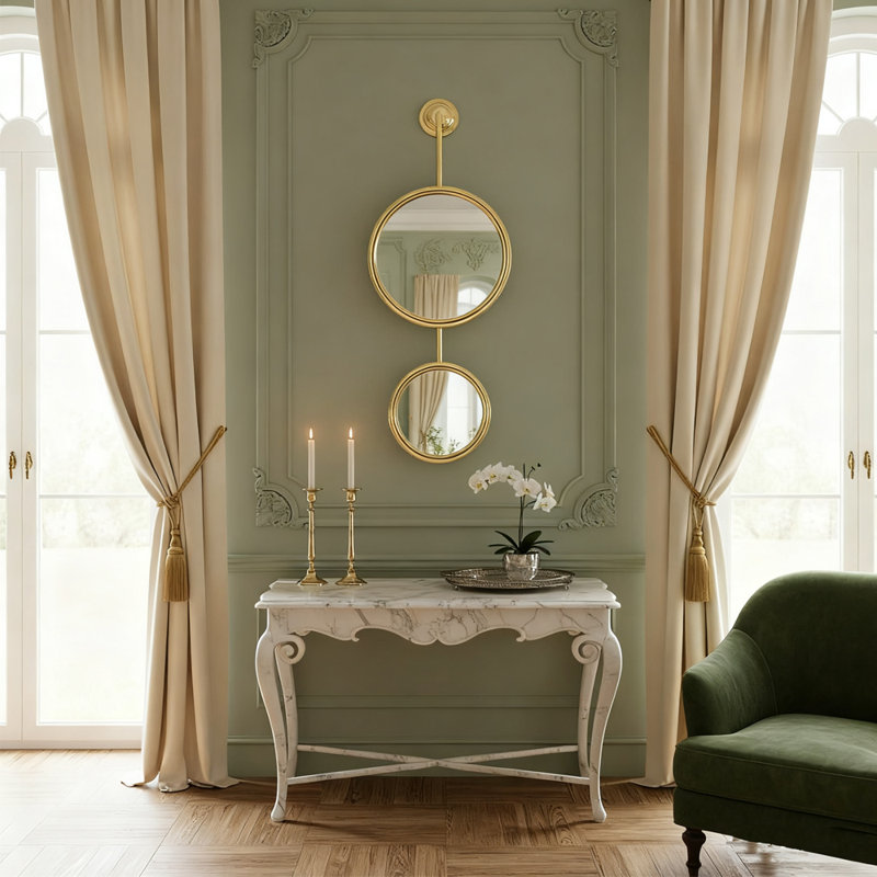 Décoration murale miroir doré, 2 miroirs verticaux