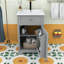 Meuble-lavabo contemporain simple avec lavabo en céramique, porte à fermeture douce et tablette réglable-1325059899