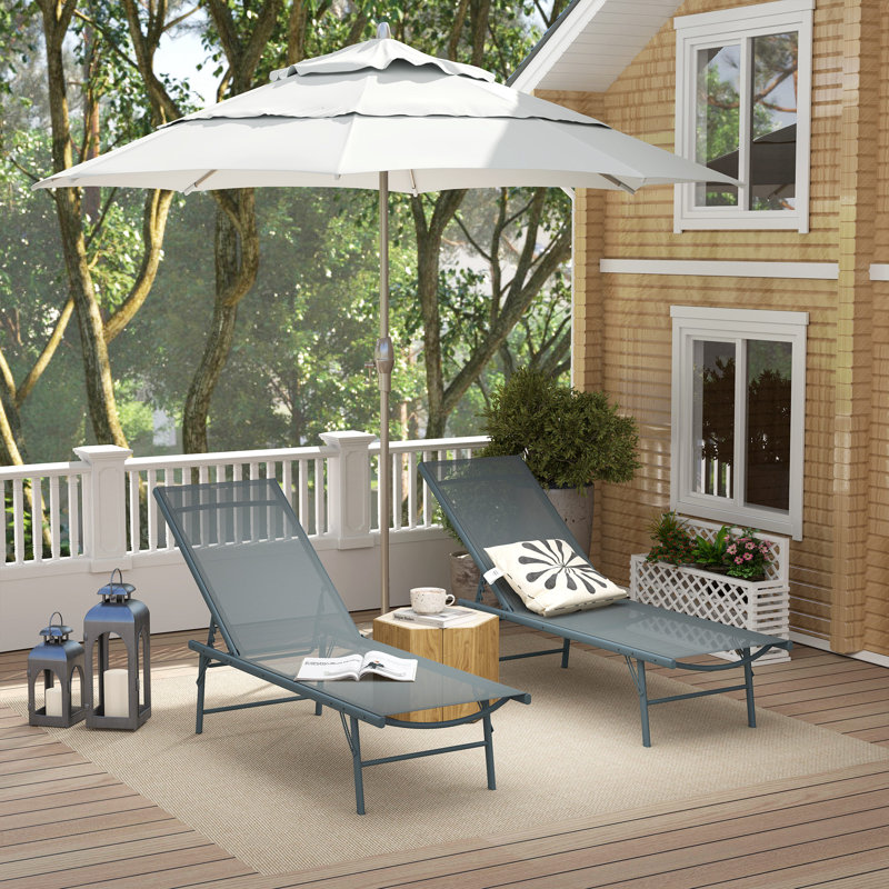 2 chaises longues pliantes pour l'extérieur avec dossier réglable, gris clair