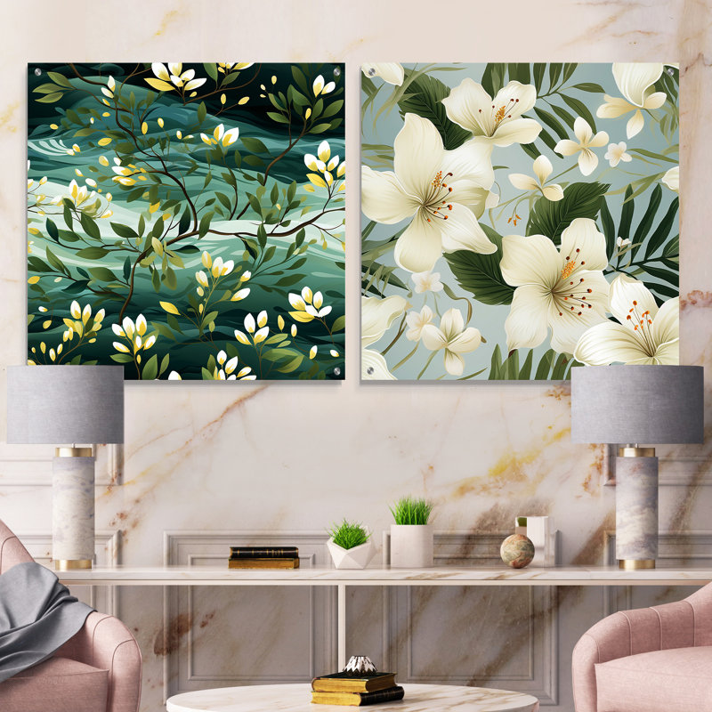 «Mangrove Serenity Tropical», ensemble de 2 peintures murales en acrylique tropical bord de mer, H 16 po x l 33 po