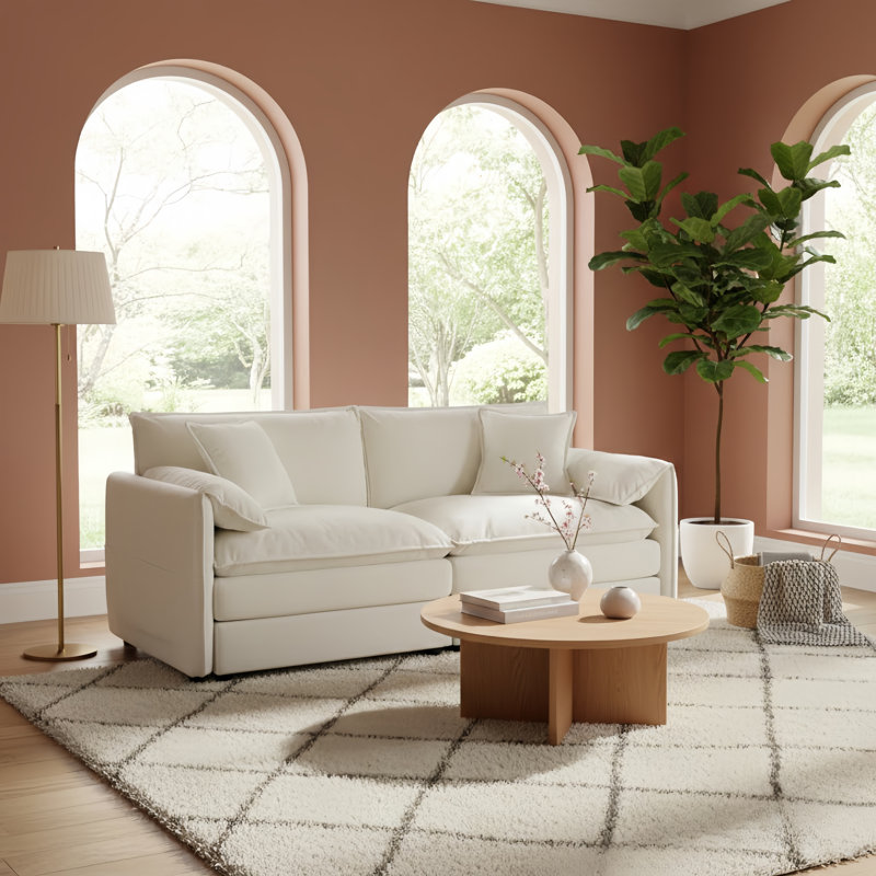 Oversized Chenille Loveseat Sofa, Oversized 2-Seater Small Cloud Couch, Modern Comfy Deep Seat Love Seat For Living Room Bedroom Office Apartment,DIY Combination,Chenille,Beige