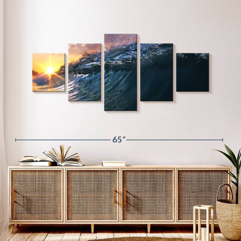 Douces vagues et ciel coucher de soleil, H 24 po x l 55 po