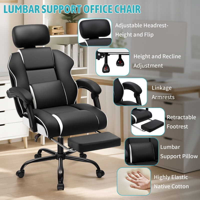 Fauteuil de direction noir avec accoudoirs HOFFREE, Noir / blanc