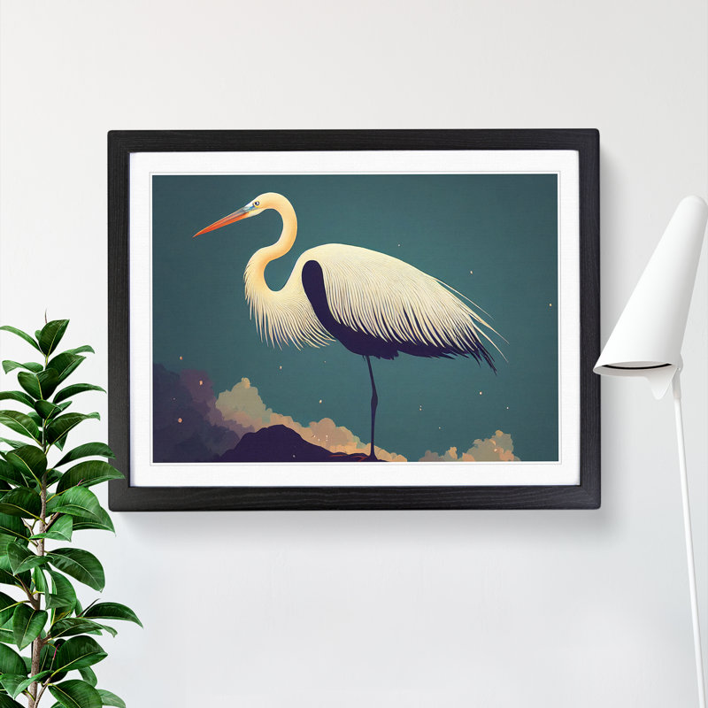 XH1022-9516X Unusual Heron Bird - Single Picture Frame Print, 46cm H x 64cm W x 2cm D, Black