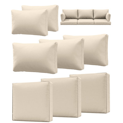 Outdoor 4" Thick Replacement Cushion Set Seat/Back Cushion (Set Of 3 Seats , 3 Backs , 2 Short Backs), Only Cushions