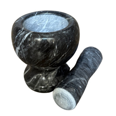 Ensemble de mortier et pilon en marbre naturel, bol à moulin en pierre pour épices, herbes, ail, guacamole, salsa et bol à noix Molcajete pour la cuisine et la cuisine (blanc, diamètre 4 po)