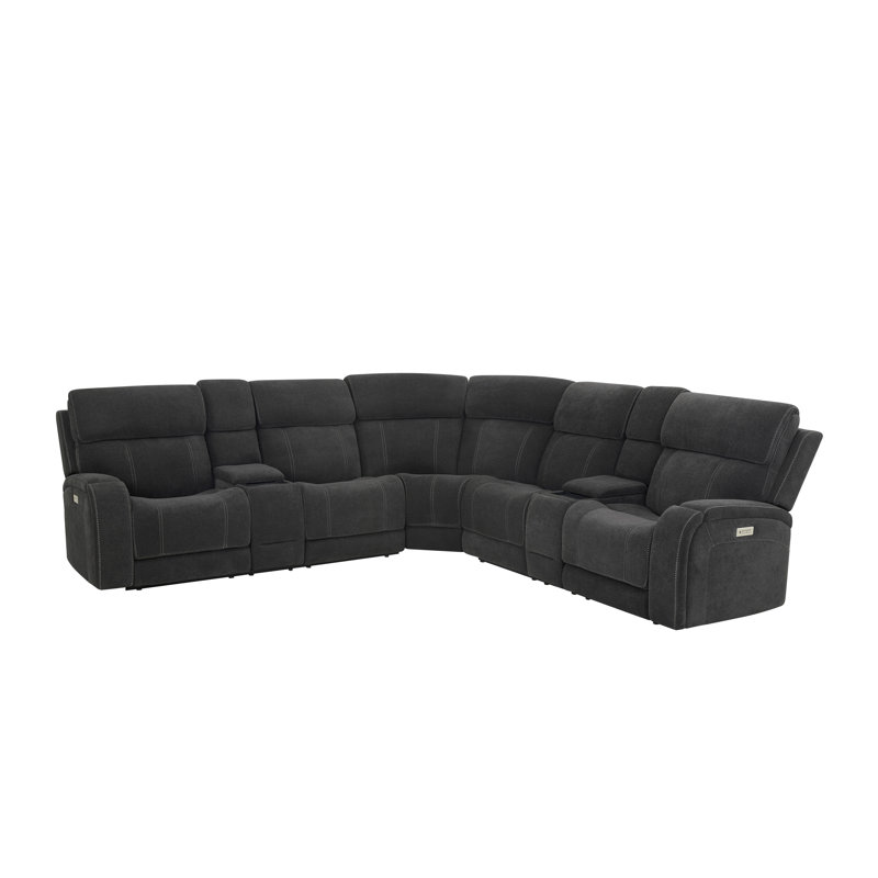 Gray Fabric Three-Piece Sectional with Cup Holders
