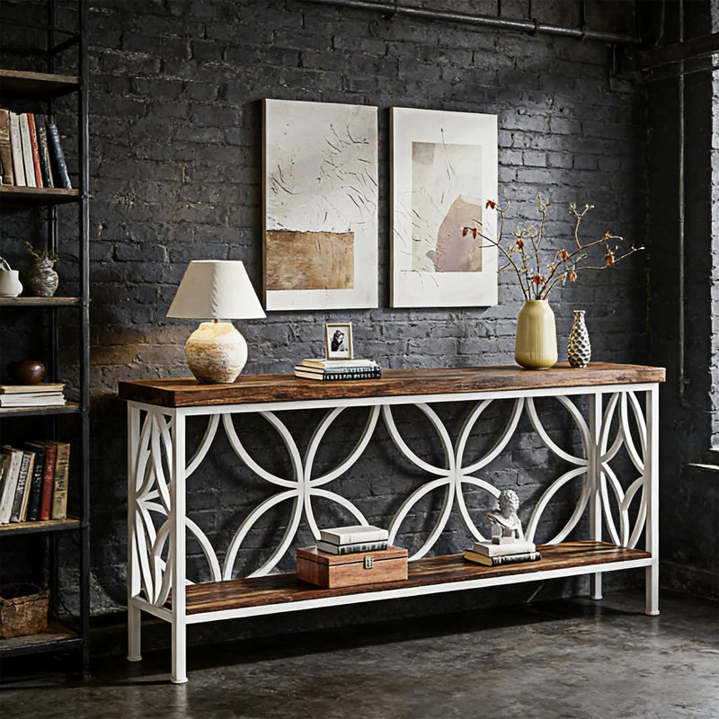 Table basse Console avec tablette, Rustique / blanc