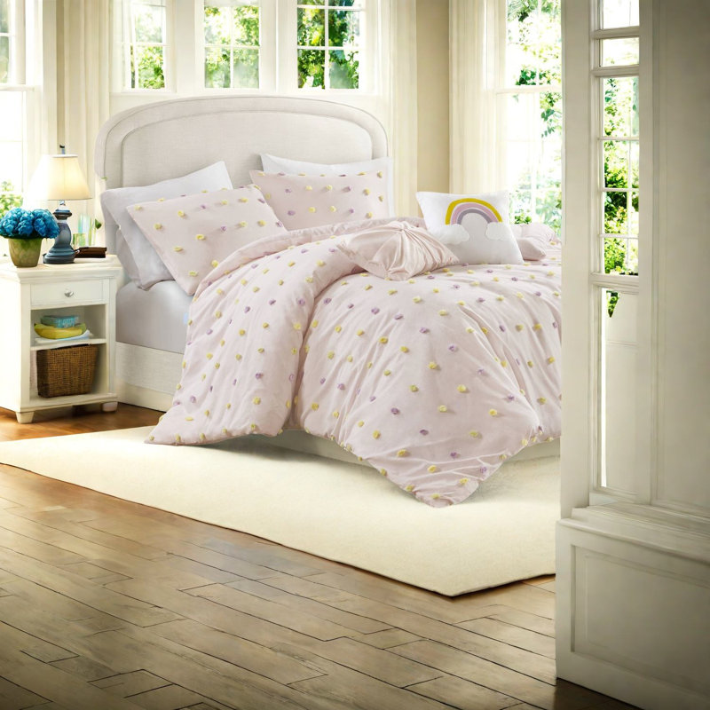 Ensembles de literie en jacquard de coton de qualité supérieure, pompon rose confortable pour la maison