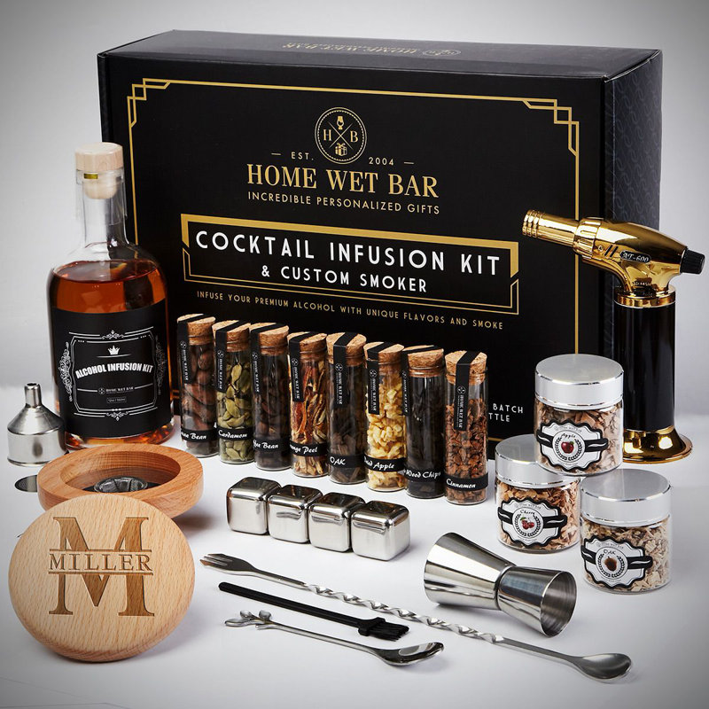 Nécessaire d'infusion de cocktail Speakeasy DIY et boîte pour fumoir à whisky, ensemble de 24 pièces - Cadeaux pour les amateurs de whisky