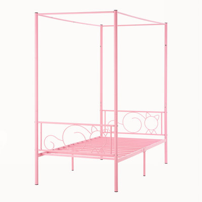 YDT Twin Size Metal Canopy Bed Frame | Headboard and Four Posters