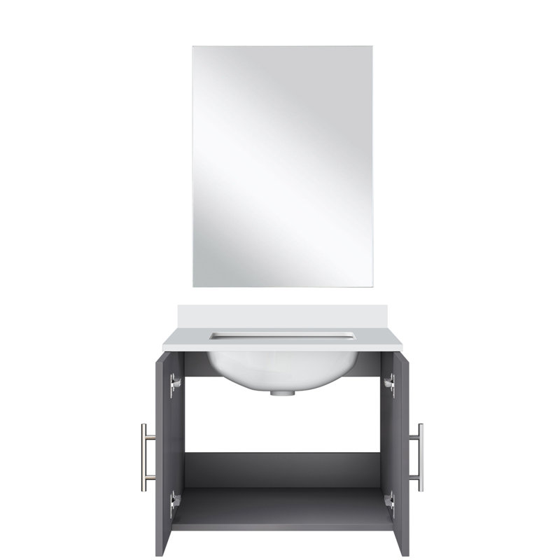 Meuble-lavabo simple gris foncé l 24 po x P 22 po, comptoir en quartz blanc et miroir 18 po