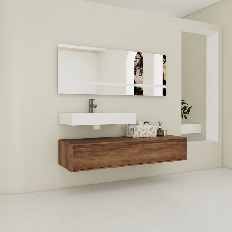 " Wall-mounted Bathroom Vanity With Resin Sink, Soft-close Drawer, And Elegant Floating Mount Design For Modern Style