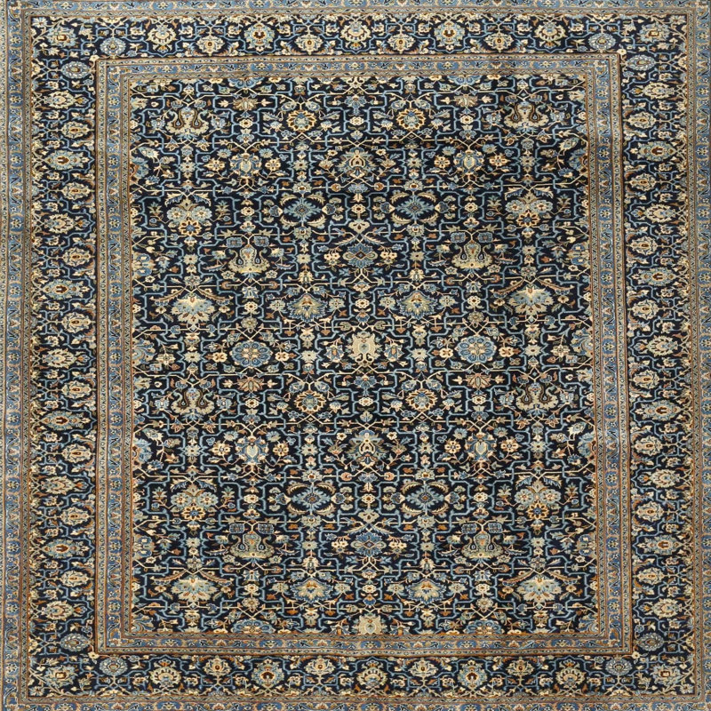 Tapis bleu/brun/beige traditionnel Mahanoy, Carré 4 pi