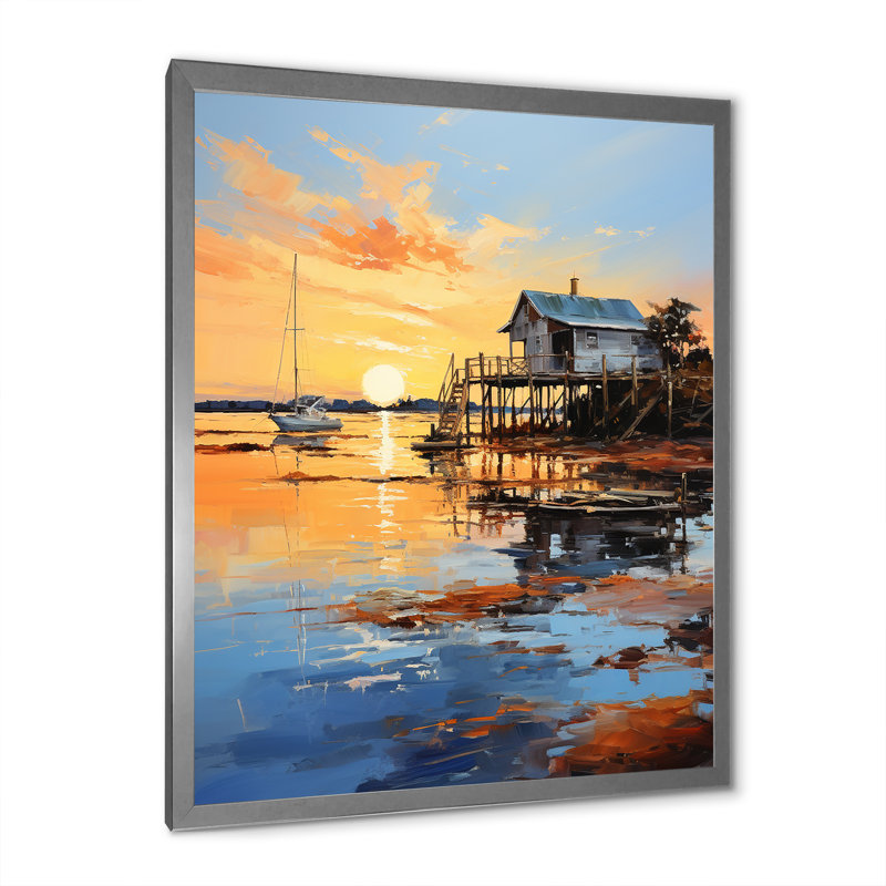 " Pier And Dock Pier II ", 20" H x 12" W x 1" D, Silver Picture Framed