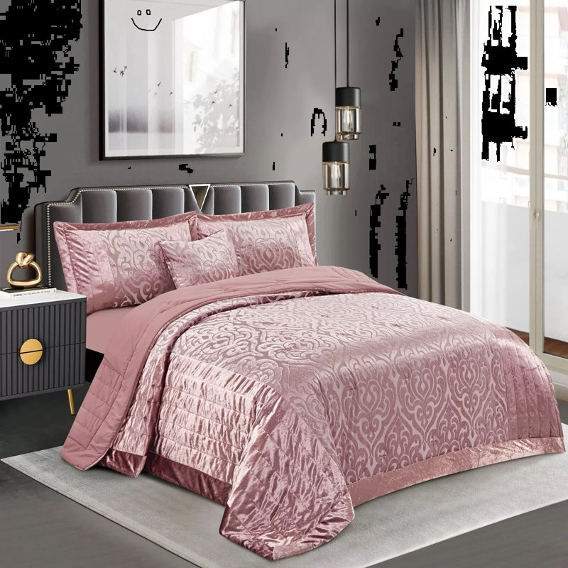 Wanship Polyester Bedspread with Pillow Shams Included, Pink, Double Quilt + 2 Standard Shams