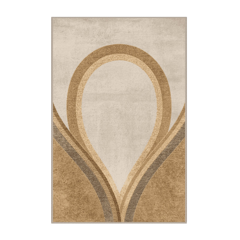 Machine Washable Myrtlewood St Patties Modern & Contemporary Abstract Rug in Beige – Beige Binding, 2x3