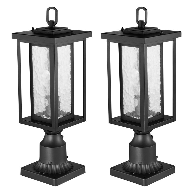 2 Pack Dusk To Dawn Outdoor Post Light, 17.72 In, Waterproof Lamp Post Light Fixtures With 3.5 In Pier Mount Base Glass Shade, Lightning-Proof Exterior Pole Column Light For Patio Garden Pathway