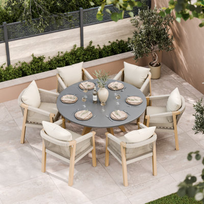 Luna Round 150cm Dining set with Roma Rope Chairs