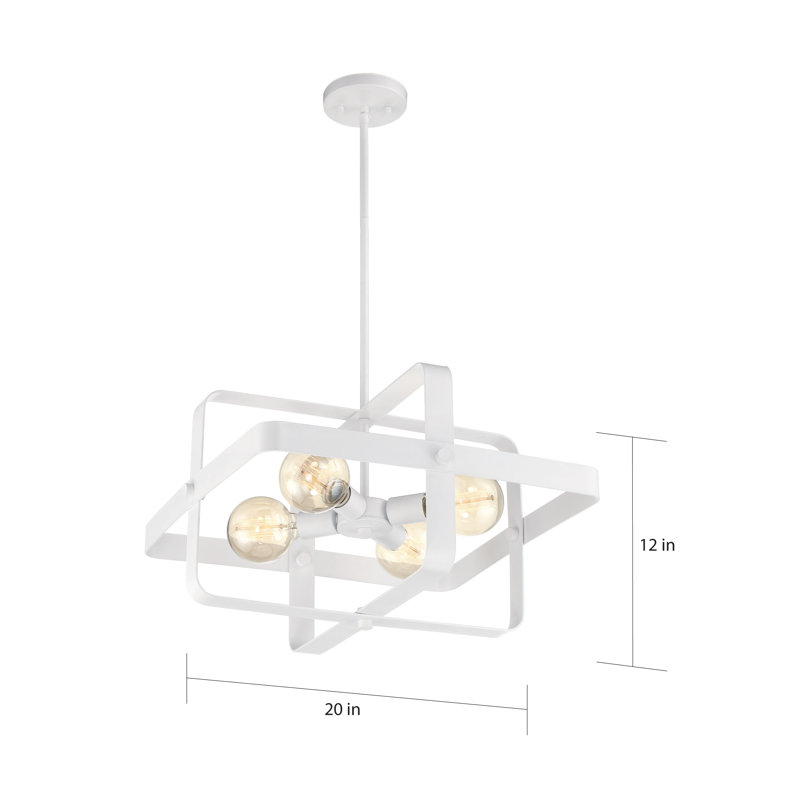 Lustre géométrique carré / rectangulaire à 4 lumières Rigby, Blanc